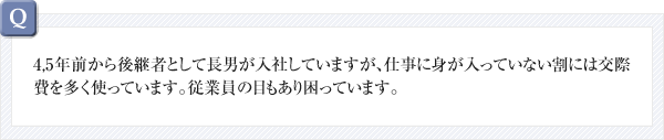 4,5年前から後継者として長男が入社していますが、仕事に身が入っていない割には交際費を多く使っています。従業員の目もあり困っています。